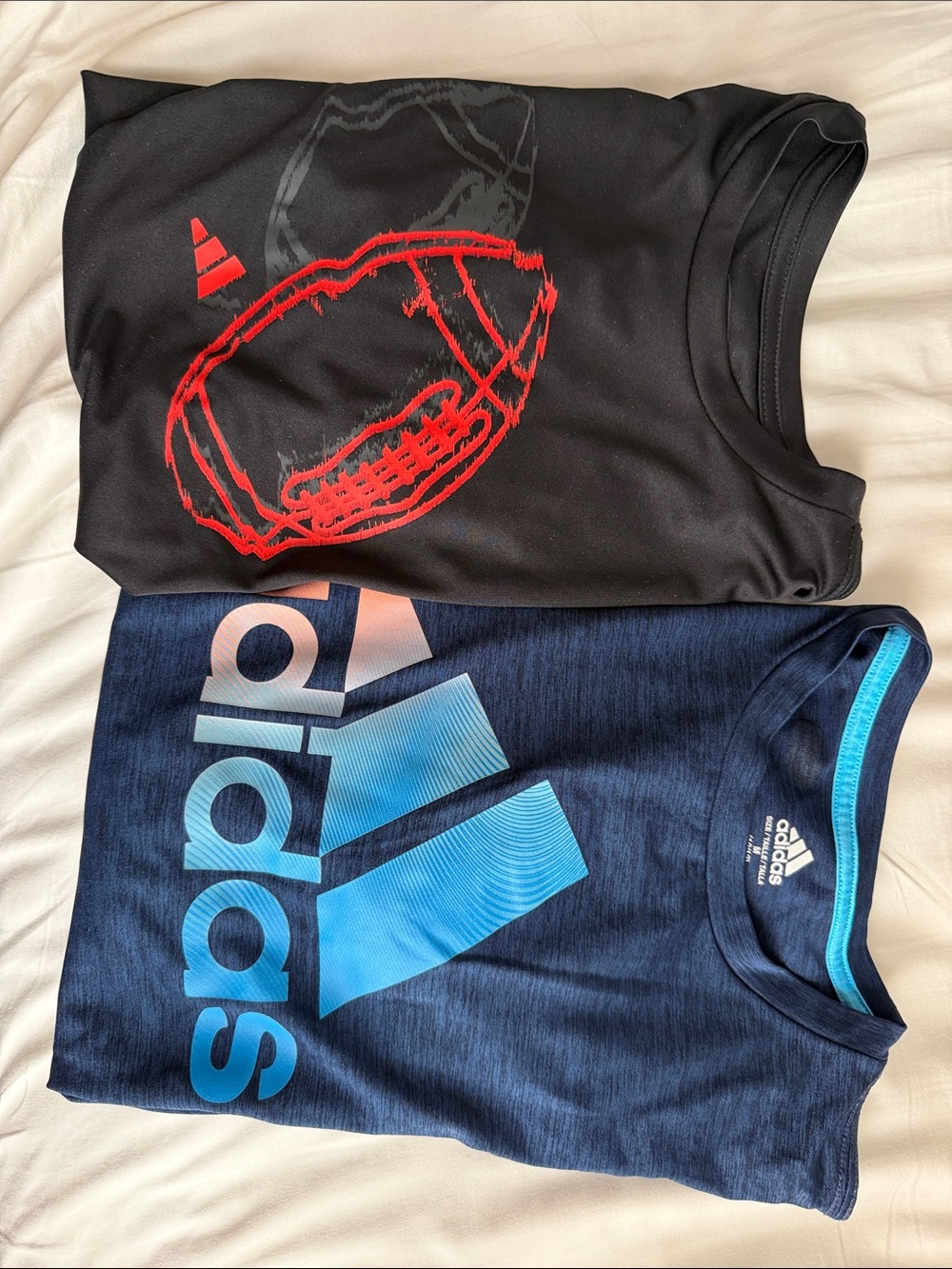 adidas Black Tee with Red Football Graphic & Navy Blue adidas Logo Tee